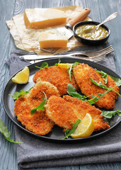 crispy parmesan crusted chicken cutlets, top view