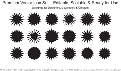 Black starburst shapes vector icon set