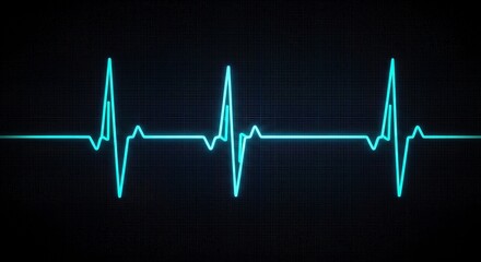 A bright teal electrocardiogram line pulses across a dark speckled background