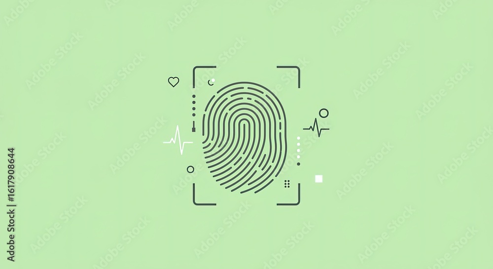 Poster a digital fingerprint scan is depicted with heart rate and biometric icons