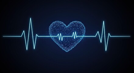 Fototapeta premium A digital heart connected to a heartbeat line on a dark background