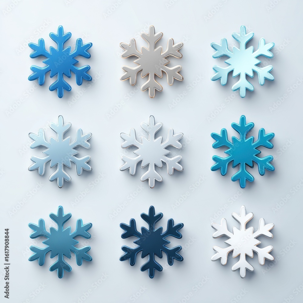 Poster snowflake burst. set of blank metal stars in white background. web icons for buttons and badges
