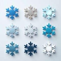 Snowflake Burst. Set of Blank Metal Stars in White Background. Web Icons for Buttons and Badges