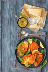 crispy parmesan crusted chicken cutlets, top view