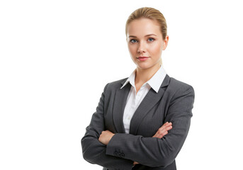 Confident businesswoman with arms crossed isolated on transparent background