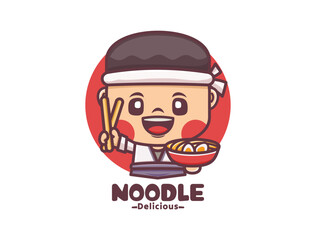 noodle chef cartoon character, cartoon mascot and food.