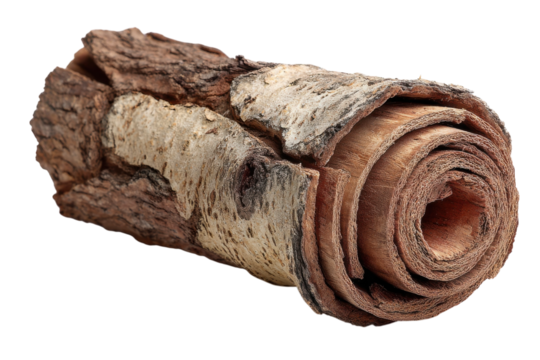 Detailed Bark Roll Close up Texture Natural Wood Layers Spiral Pattern Organic Design Artistic on transparent background