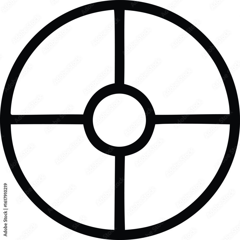 Aufkleber a stark black and white geometric symbol featuring a central circle within a larger circle intersect