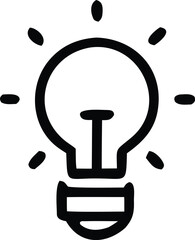 Simple hand drawn black outline of a glowing light bulb symbolizing a bright new idea or innovation