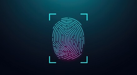 A luminous blue and pink fingerprint scan overlayed on a dark background
