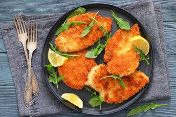 crispy parmesan crusted chicken cutlets, top view
