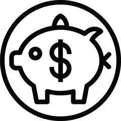 Fototapeta premium Black outline piggy bank with dollar sign inside circle money savings