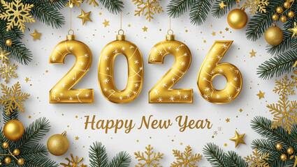 Celebrate the coming year with festive golden 2026 numerals and sparkling New Year decorations