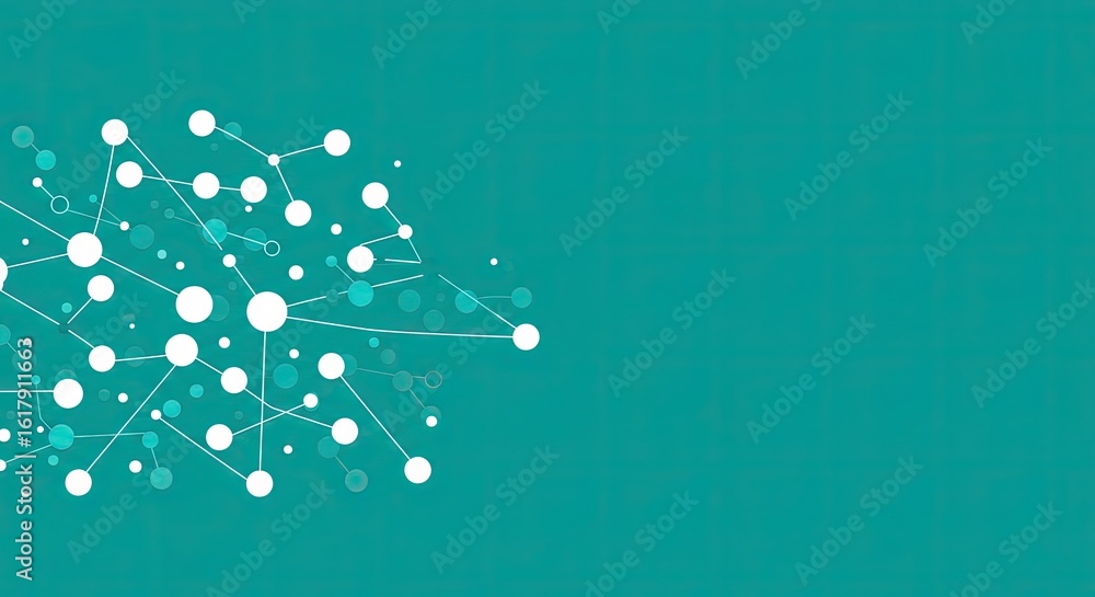 Aufkleber a teal background with a network of white dots and lines on the left side