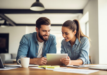 Diverse Colleagues Collaborating with Digital Tablet in Creative Office