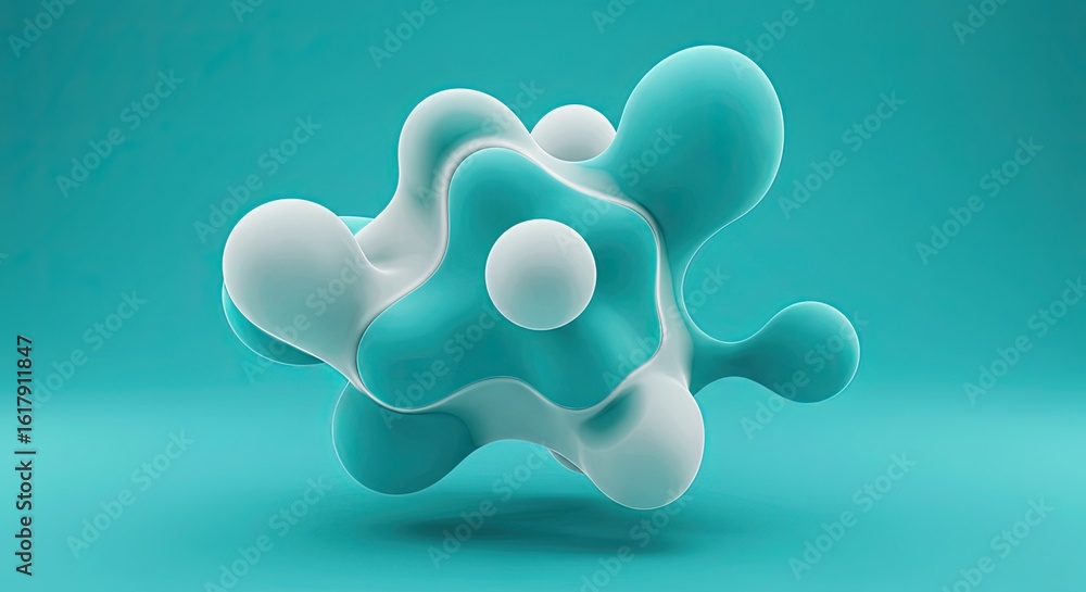 Poster abstract 3d blob shapes in aqua and white on a teal background