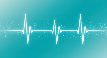 A white electrocardiogram line pulses across a teal gradient background