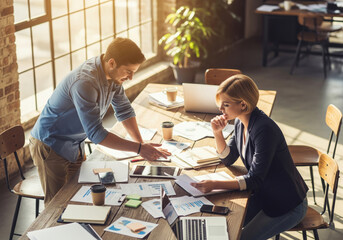 Diverse Colleagues Collaborating with Digital Tablet in Creative Office