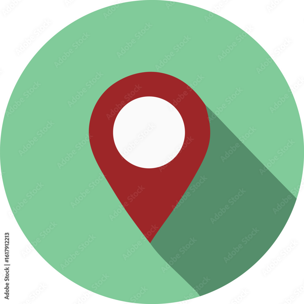 Poster modern flat design location pin icon with a long shadow on a circular mint green background represen