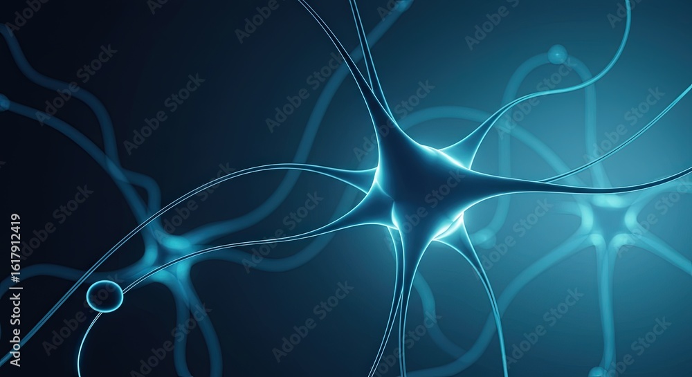 Poster abstract image of glowing blue neural network connections against a dark background