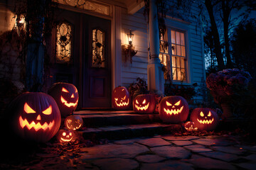 Obraz premium Originally jack-o'-lantern scared evil spirits Irish set carved pumpkins or turnips by the door and windows hoping that they would protect them Modern spooky faces pumpkin carving is for entertainment