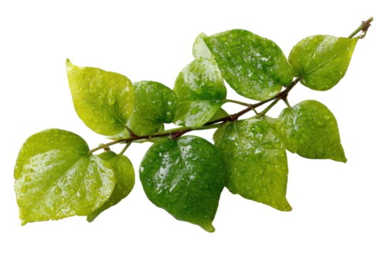 Fresh Green Leaves Sprinkled with Dewdrops on a Twig Nature s Beauty Tranquil Moments on transparent background