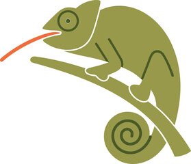Green chameleon with orange tongue on branch reptile © hafsa01