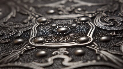 Ornate Metalwork Detail with Decorative Embossed Texture Close-up
