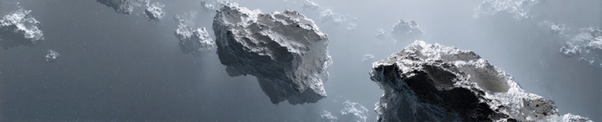 Obraz premium High-Quality Futuristic Asteroid Fragment with Glowing Crystals in Zero Gravity for Sci-Fi Publishing and Modern Space Marketing Inspiration