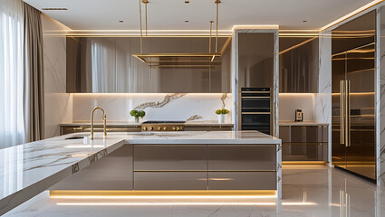 Luxury Marble Kitchen Interior with Gold Accents and High-End Design