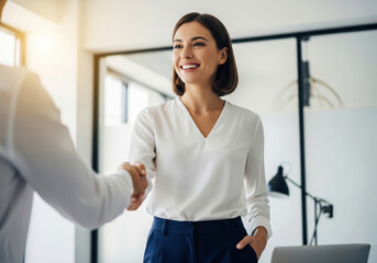 Diverse Business Professionals Shaking Hands in Modern Office