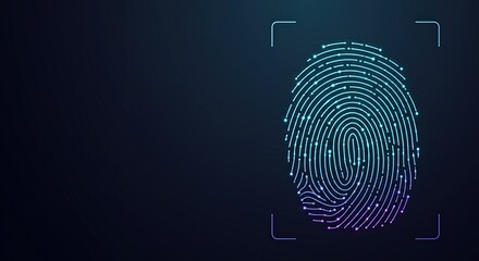 Digital fingerprint with blue and purple glowing lines against dark background