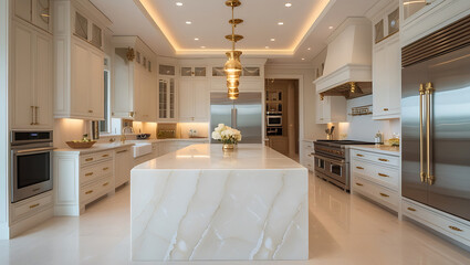 Luxury Marble Kitchen Interior with Gold Accents and High-End Design