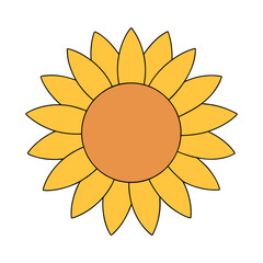 Simple yellow sunflower head with orange center nature