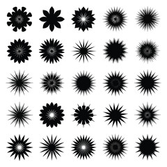 Vector art of vector illustration of a diverse collection of abstract floral and star shapes for decorative design elements
