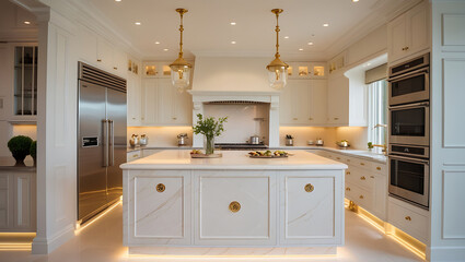 Luxury Marble Kitchen Interior with Gold Accents and High-End Design