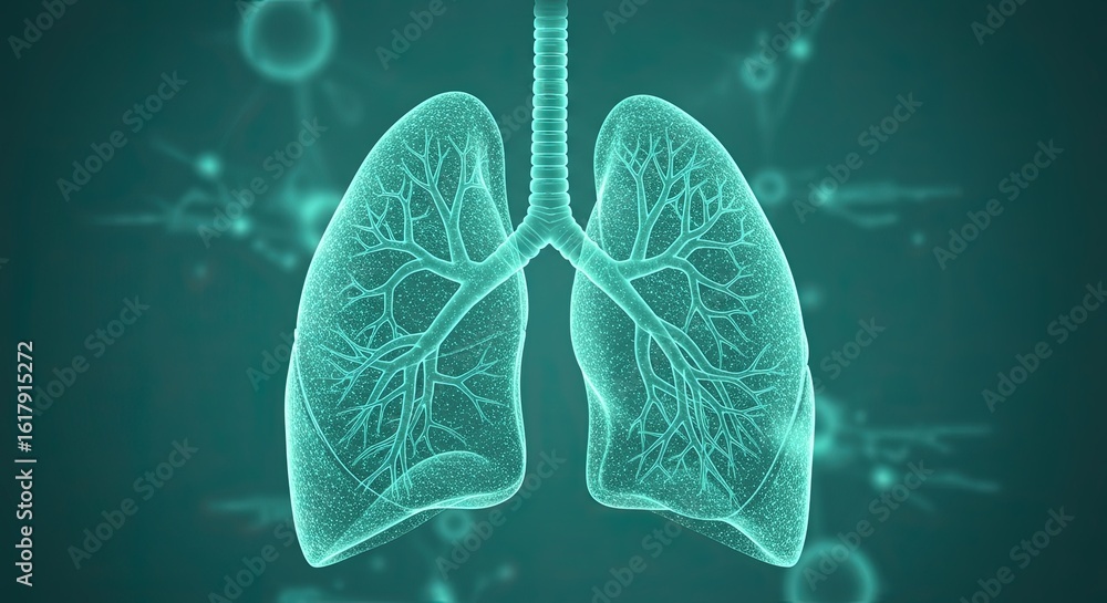 Aufkleber glowing blue lungs with intricate branching structures on a dark background