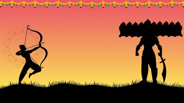 Dussehra Festival Rama and Ravana Silhouette Motion Background