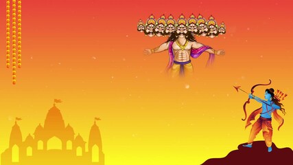 Dussehra Celebration Lord Rama and Ravana with Temples Motion Background