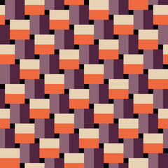 Pattern created from cream, orange, purple and dark maroon rectangles, and small black squares