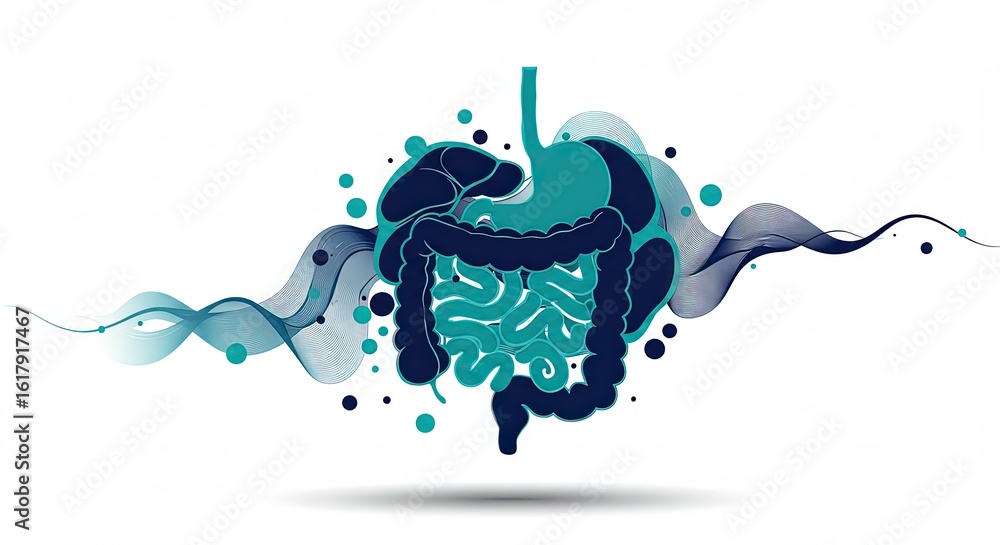 Aufkleber stylized digestive system with flowing abstract lines and dots