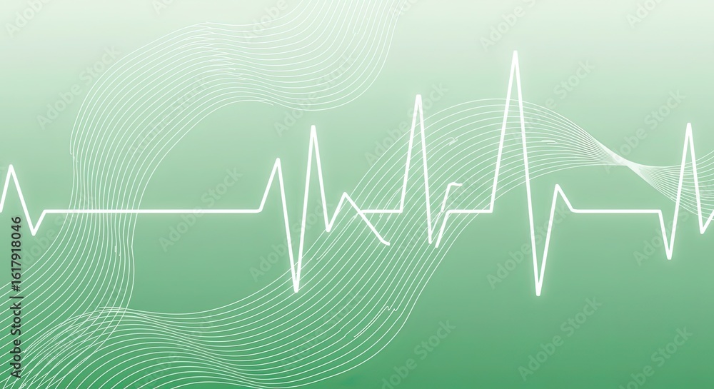 Aufkleber white electrocardiogram waveform on green gradient with abstract lines