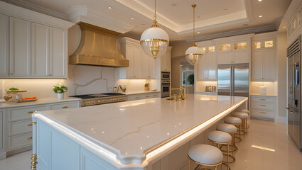 Luxury Marble Kitchen Interior with Gold Accents and High-End Design