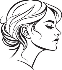 Elegant Woman Face Line Art with Leaves – Minimalist Black and White Botanical Portrait Illustration


