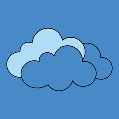 Stylized blue clouds with black outlines on a solid blue background
