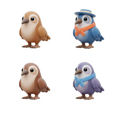 Fototapeta premium Four adorable cartoon birds with different accessories