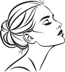 Elegant Woman Face Line Art with Leaves – Minimalist Black and White Botanical Portrait Illustration

