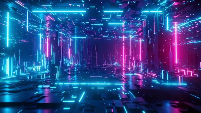 Abstract Digital Pathway with Glowing Lights and Cybernetic Structures, Sci-Fi Concept