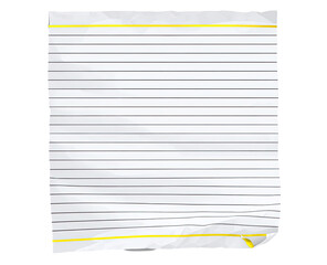 Lined paper, crumpled edges, white background