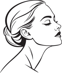 Elegant Woman Face Line Art with Leaves – Minimalist Black and White Botanical Portrait Illustration


